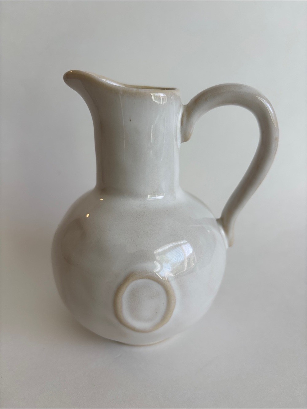 Pottery Barn Artisan White Pitcher Vase With Handle 5”